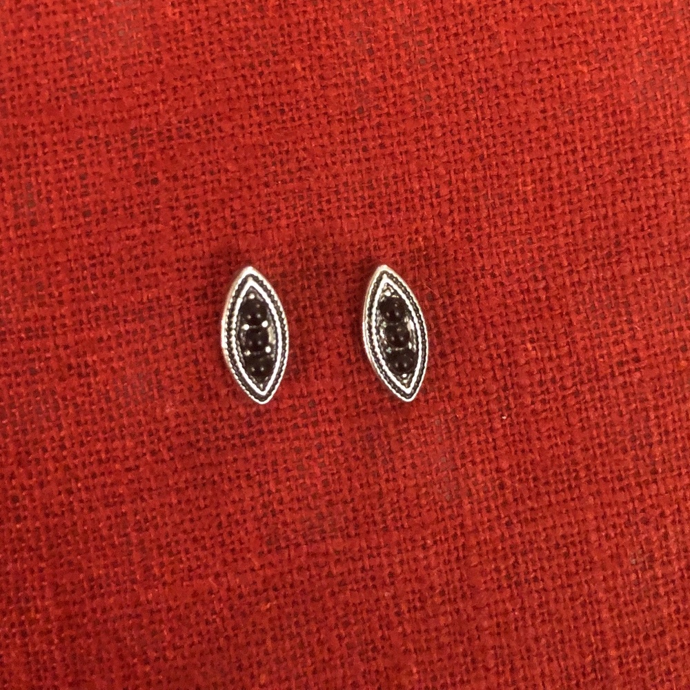 Black-Beaded Silver Earrings